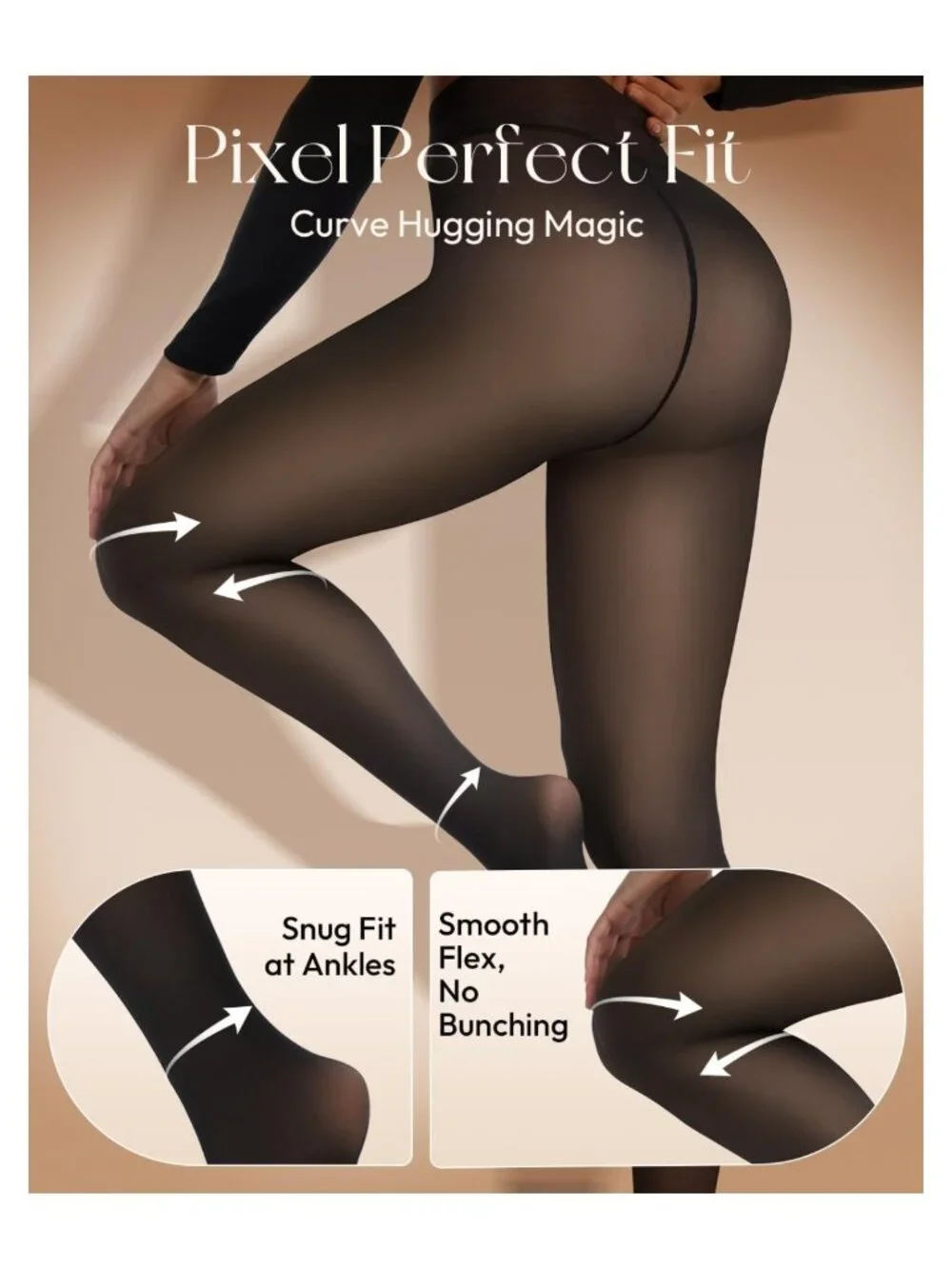 Fleece Lined Tights Leggings One Seam Design Thermal Winter Warm
